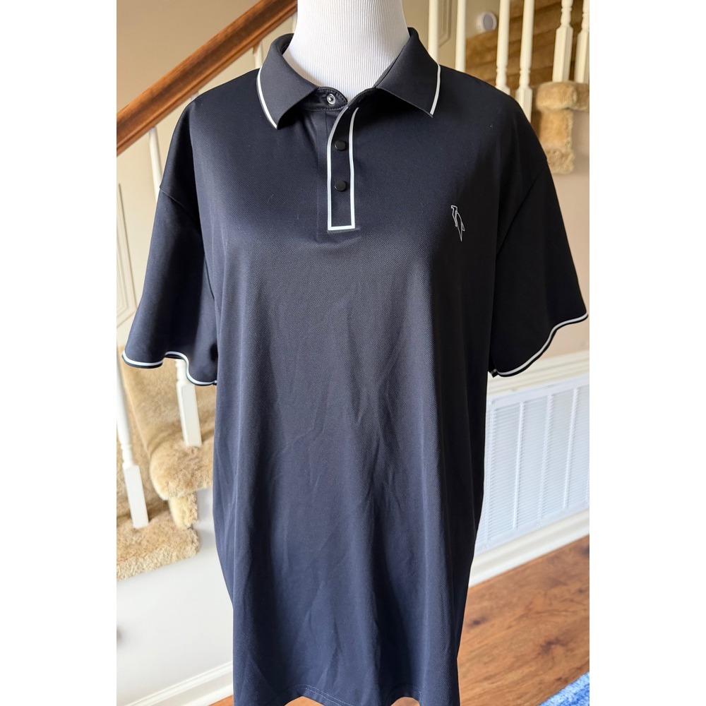 Stone Falcon Mens Black Polo Shirt Short Sleeve Logo Trim Golf Size XL